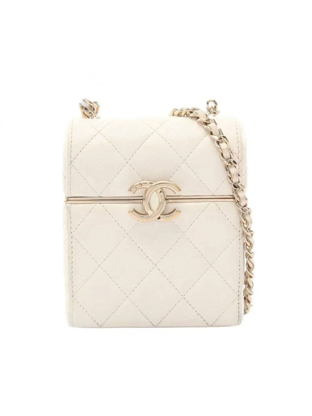 Chanel Shoulder Bag Quilted Mini White Lambskin Mini Chain